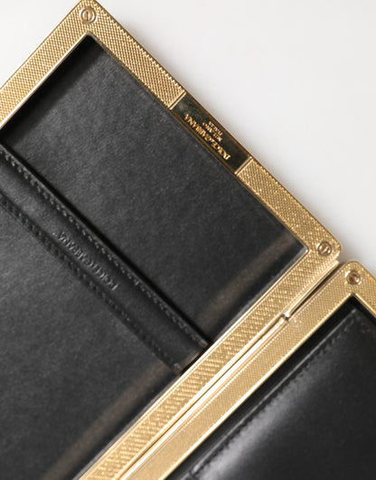 Dolce & Gabbana Schwarz Leder Gold Rahmen Kupplung - Exquisite Abendtasche für den besonderen Anlass