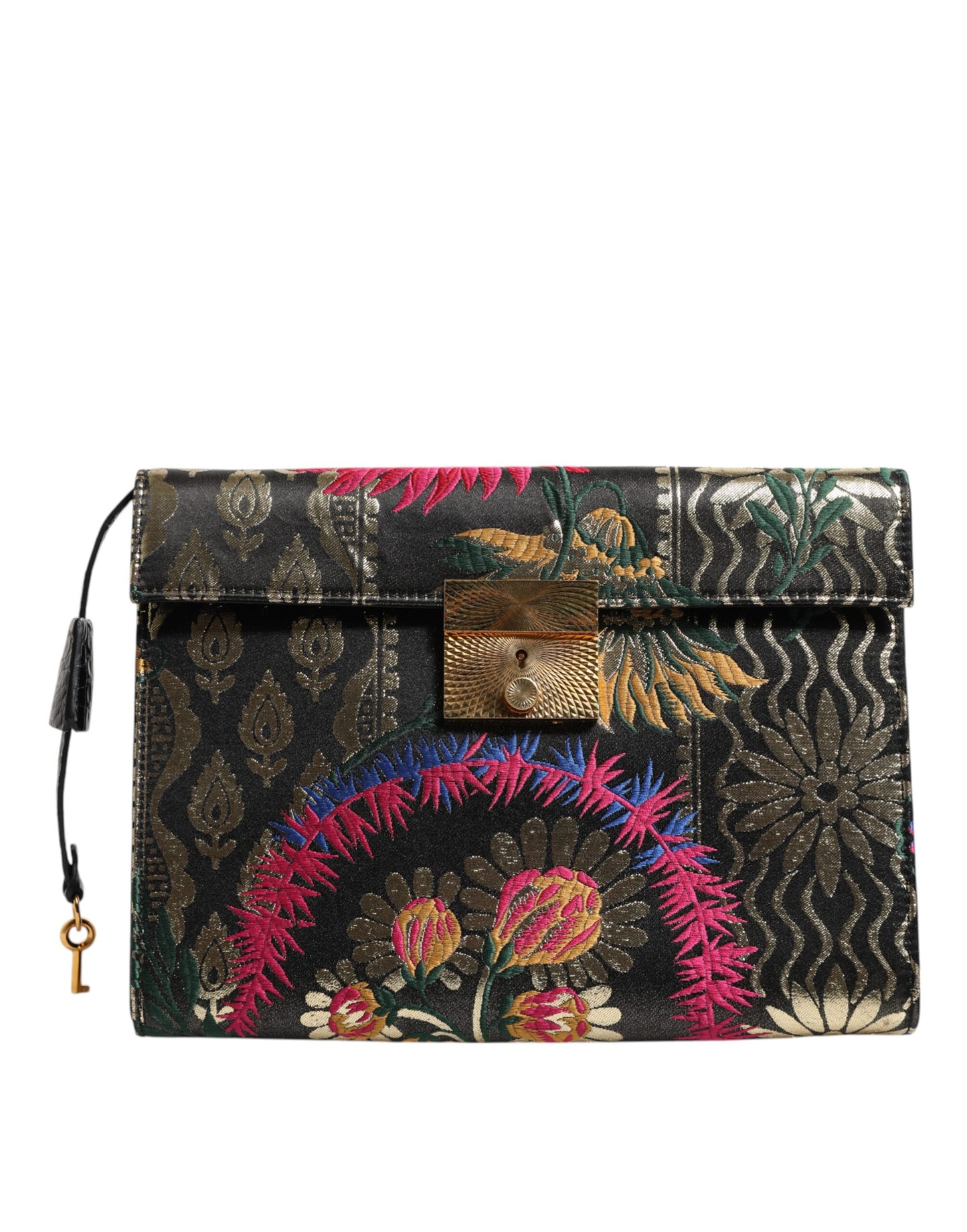 Dolce & Gabbana Wielokolorowa żakardowa torba na dokumenty w kwiaty – elegancja w każdym włóknie