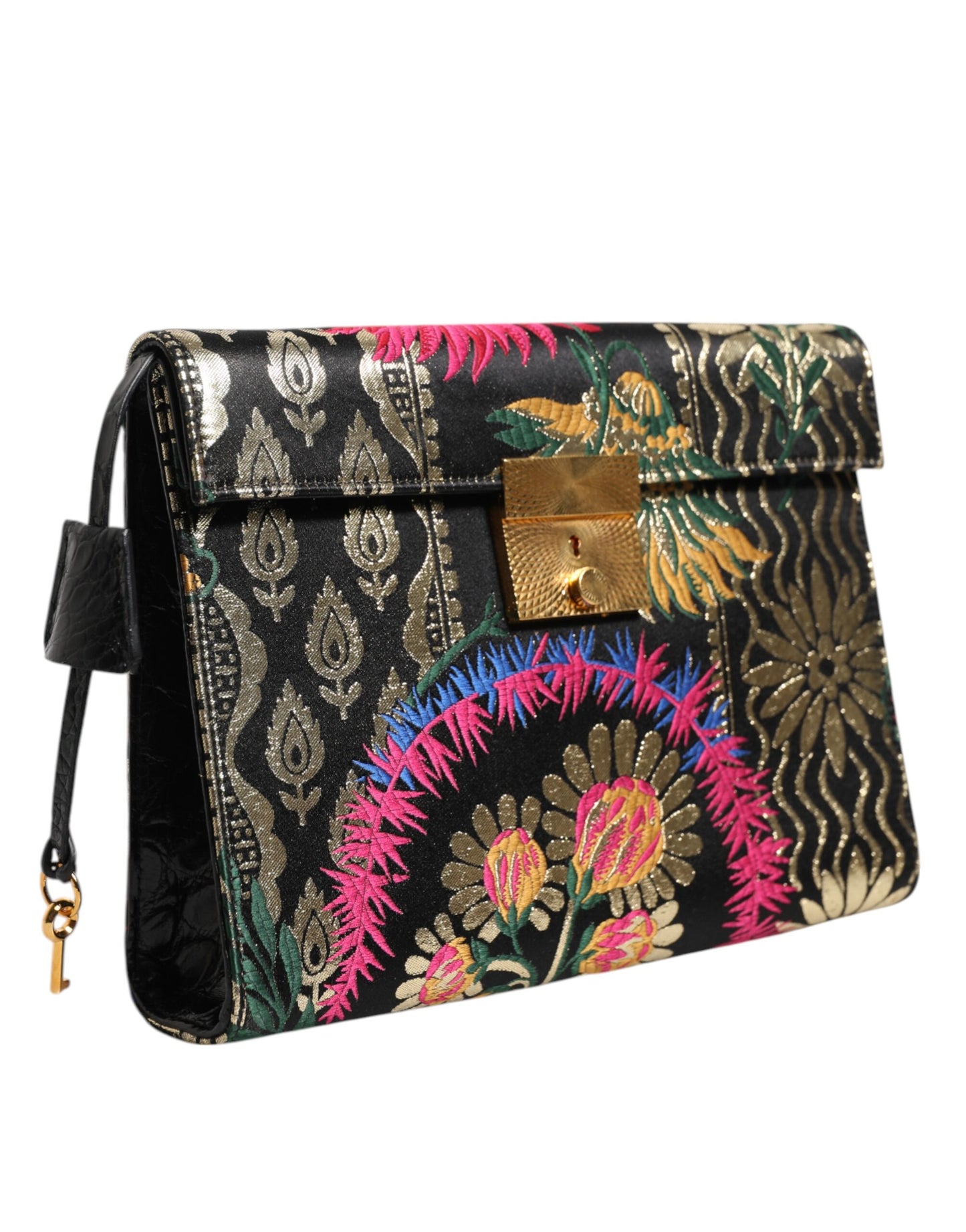 Dolce & Gabbana Wielokolorowa żakardowa torba na dokumenty w kwiaty – elegancja w każdym włóknie