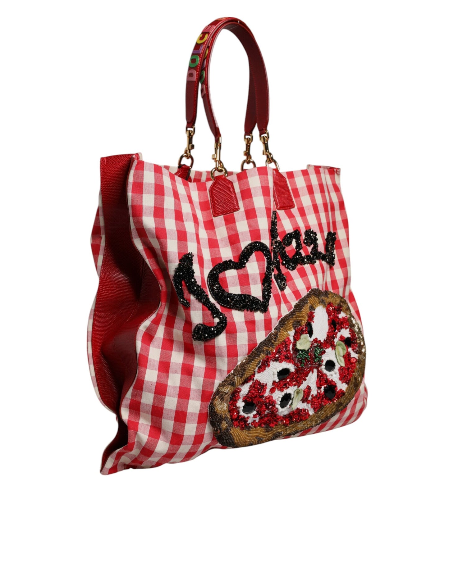 Dolce & Gabbana I Love Pizza Tasche mit Strass - Exklusive Tote Bag in Rot