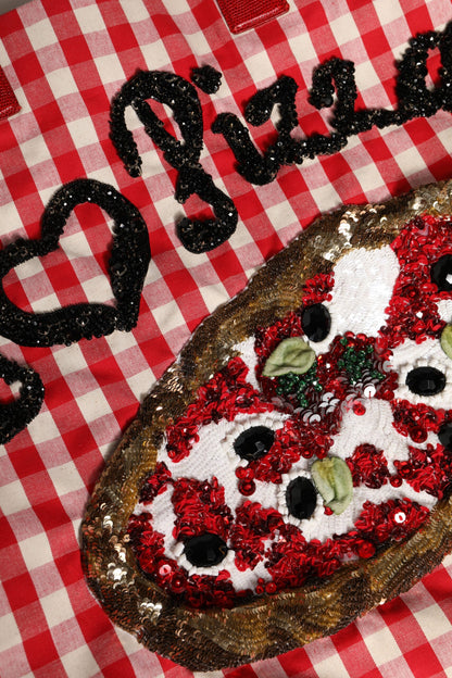 Dolce & Gabbana I Love Pizza Tasche mit Strass - Exklusive Tote Bag in Rot