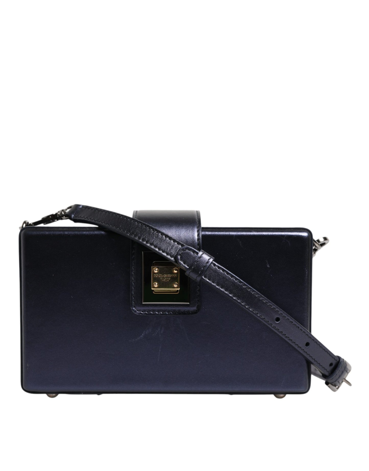 Dolce & Gabbana Blaue DG BOX Umhängetasche aus Lammfell Leder