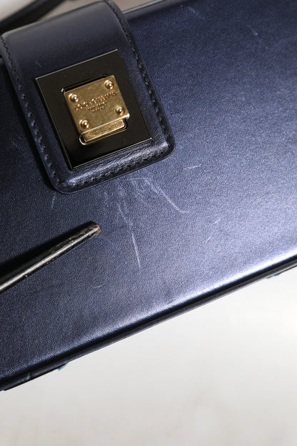 Dolce & Gabbana Blaue DG BOX Umhängetasche aus Lammfell Leder