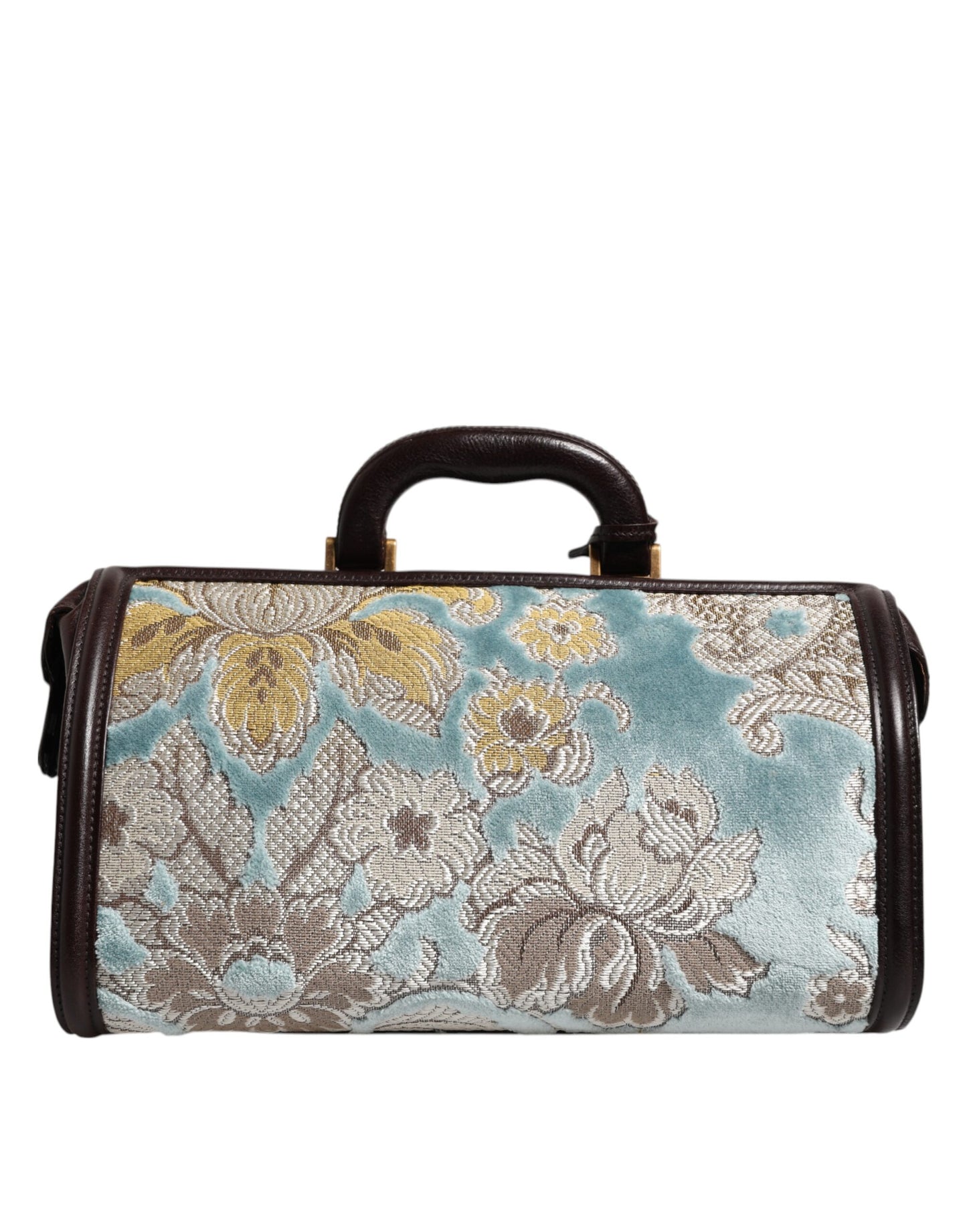 Dolce & Gabbana Blau Braun Leder Floral Jacquard Reisetasche – Exklusiver Duffle Bag