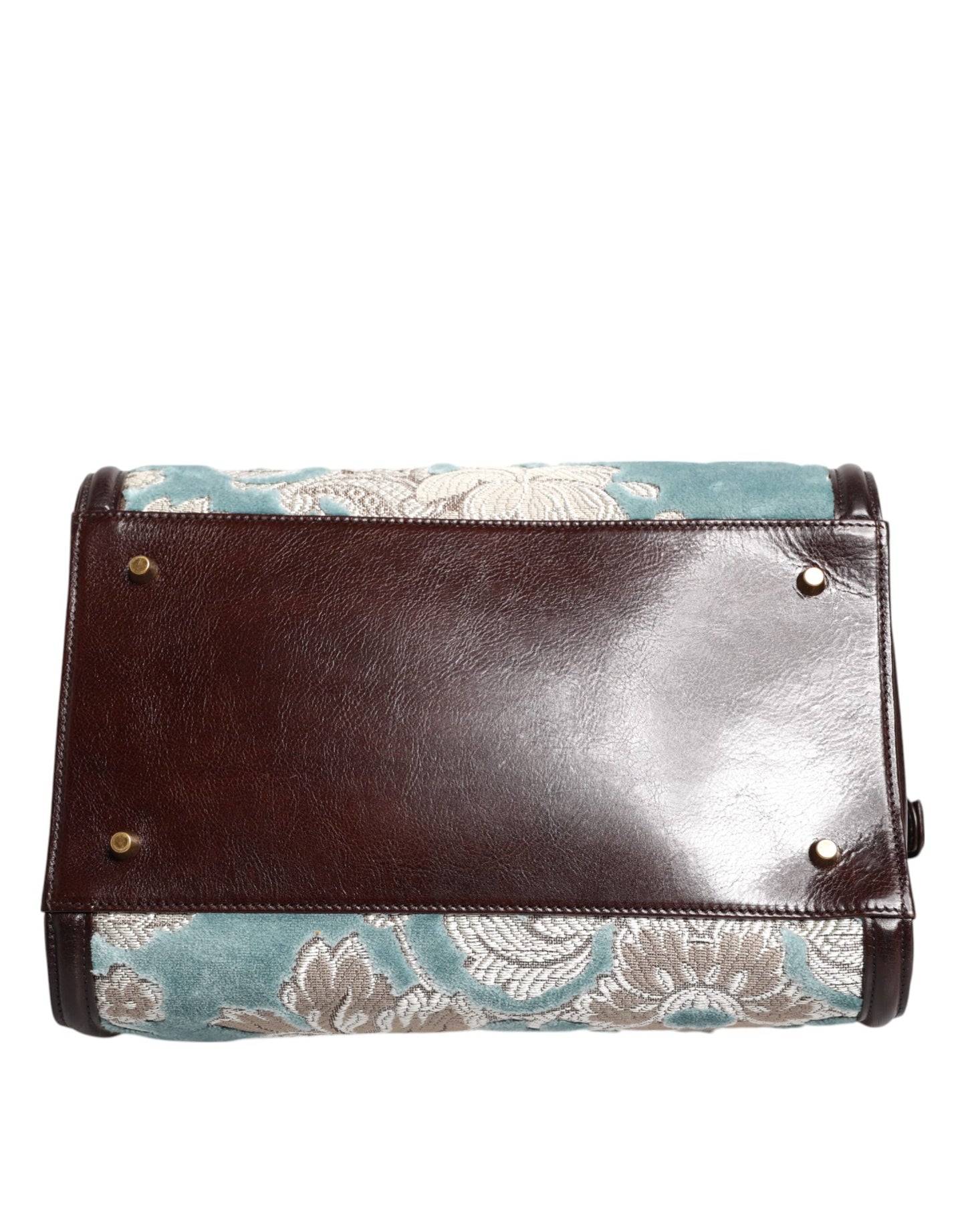 Dolce & Gabbana Blau Braun Leder Floral Jacquard Reisetasche – Exklusiver Duffle Bag