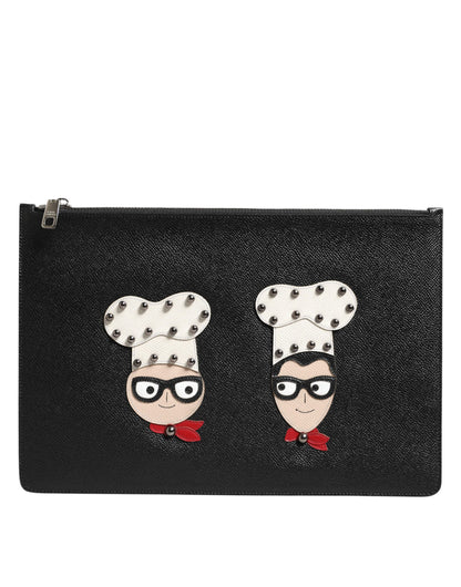 Dolce & Gabbana Schwarze Leder Clutch Pouch Tasche – Eleganz und Stil