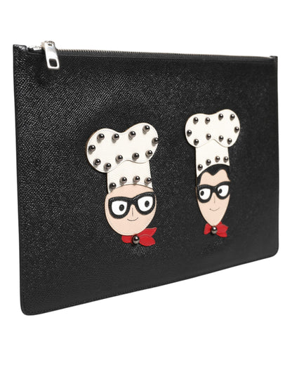 Dolce & Gabbana Schwarze Leder Clutch Pouch Tasche – Eleganz und Stil