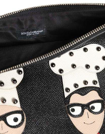 Dolce & Gabbana Schwarze Leder Clutch Pouch Tasche – Eleganz und Stil