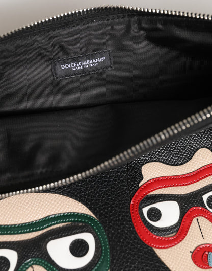Dolce & Gabbana Schwarzes Leder #DGFAMILY Herren Clutch Pouch Tasche - Exquisite Luxusaccessoires