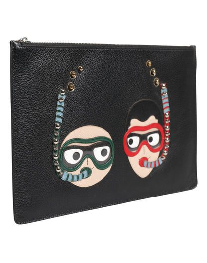 Dolce & Gabbana Schwarzes Leder #DGFAMILY Herren Clutch Pouch Tasche - Exquisite Luxusaccessoires