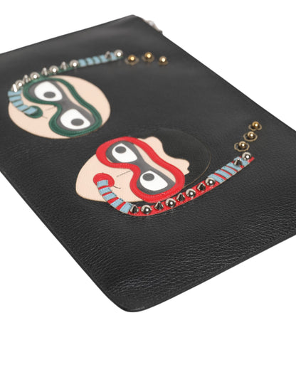 Dolce & Gabbana Schwarzes Leder #DGFAMILY Herren Clutch Pouch Tasche - Exquisite Luxusaccessoires