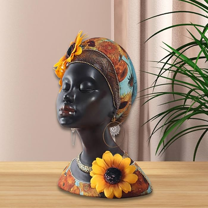 Afrikanische Frauen-Skulptur mit Sonnenblumen