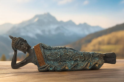 Majestic reclining Buddha in antique look