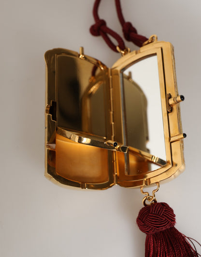 Dolce & Gabbana Weiße Perle Harz Gold Metall Rot Quaste Anhänger Tasche - Luxuriöses Design Accessoire