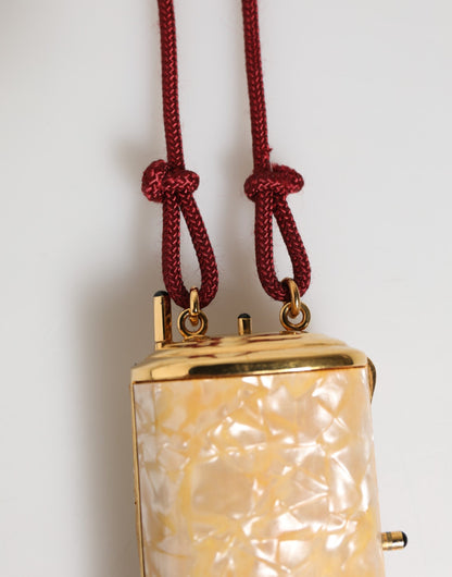 Dolce & Gabbana Weiße Harz Gold Metall Crossbody Mini Handtasche mit Quaste