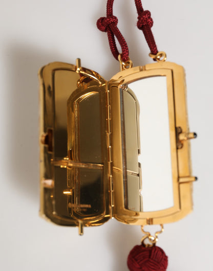 Dolce & Gabbana Weißes Harz Gold Metall Crossbody Mini Geldbeutel Anhänger Tasche