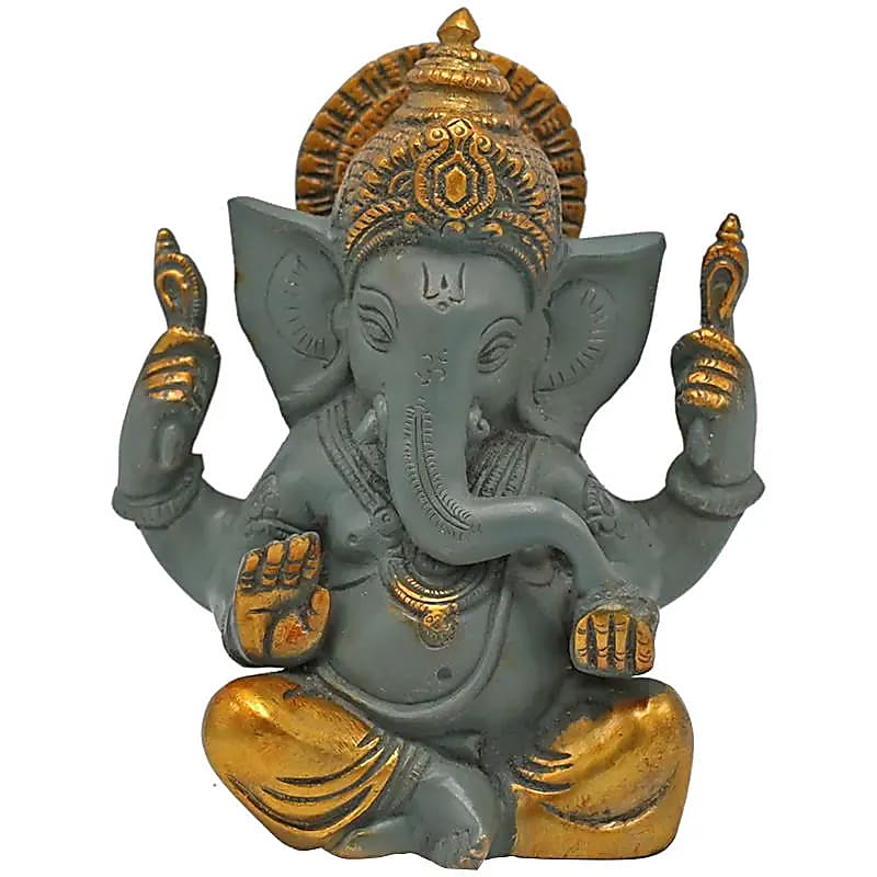 Ganesh grau mit goldfarbigem Finishing -- 1240 g; 14 cm