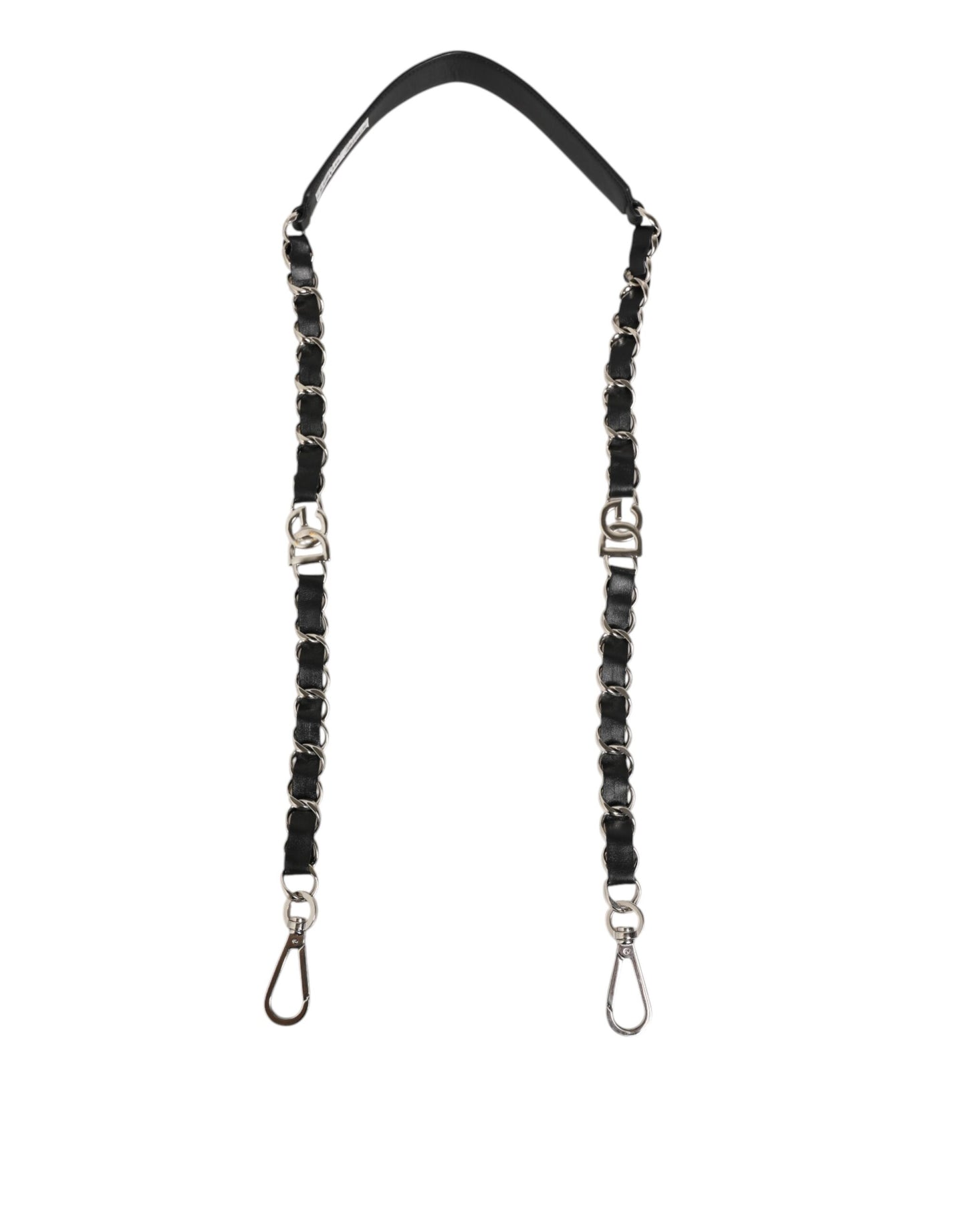 Dolce & Gabbana Schulterriemen aus schwarzem Leder mit silberner Kette