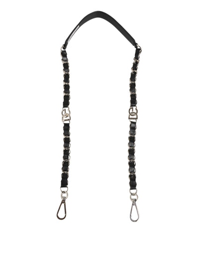 Dolce & Gabbana Schulterriemen aus schwarzem Leder mit silberner Kette