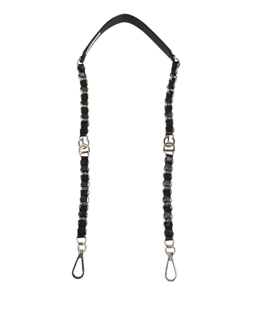 Dolce & Gabbana Schulterriemen aus schwarzem Leder mit silberner Kette