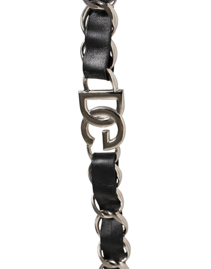 Dolce & Gabbana Schulterriemen aus schwarzem Leder mit silberner Kette