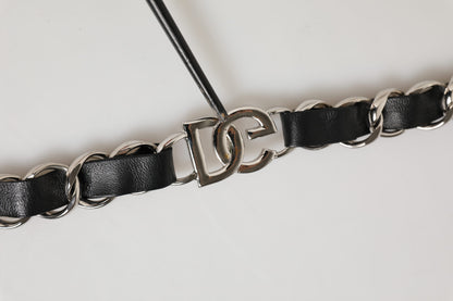 Dolce & Gabbana Schulterriemen aus schwarzem Leder mit silberner Kette