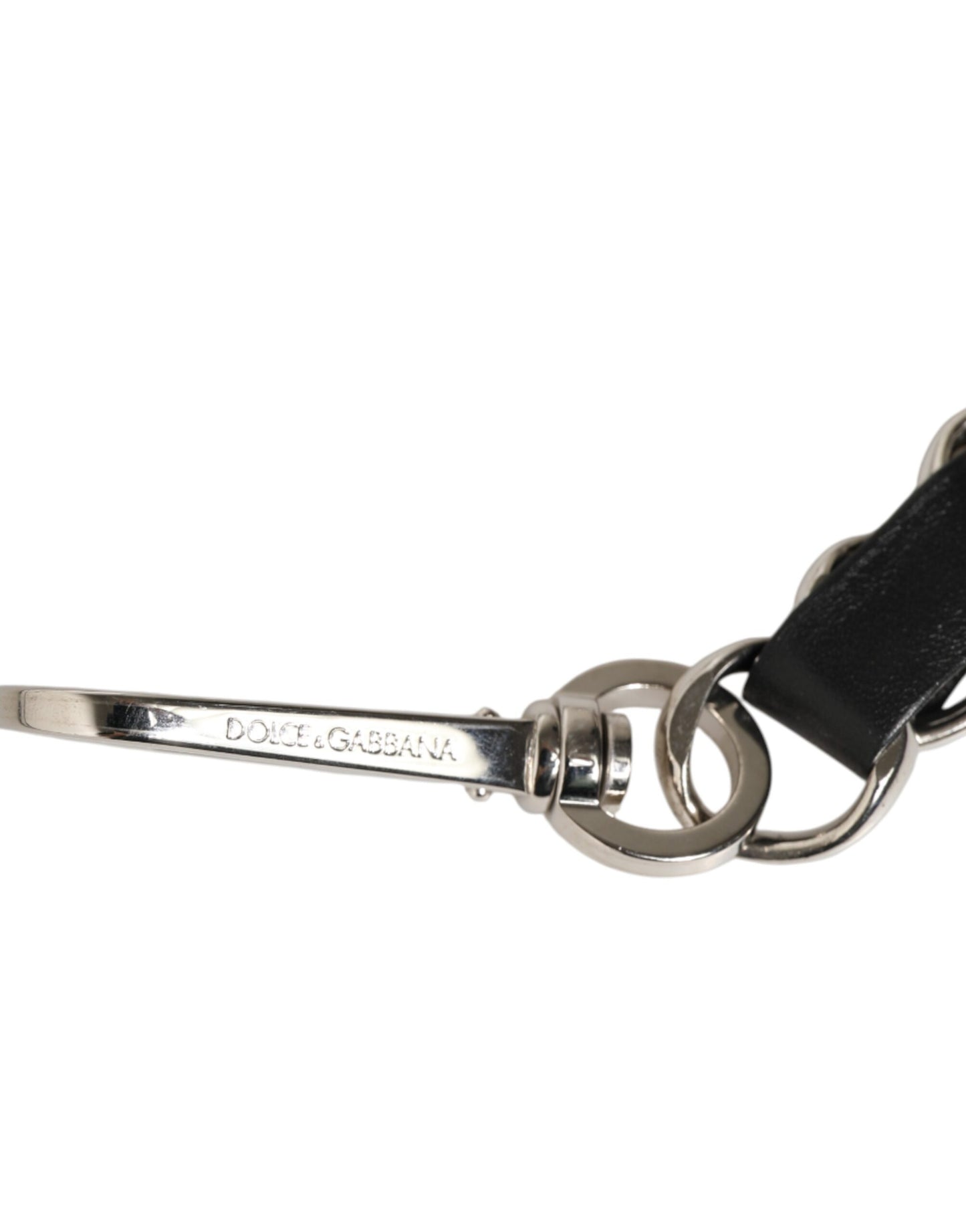 Dolce & Gabbana Schulterriemen aus schwarzem Leder mit silberner Kette