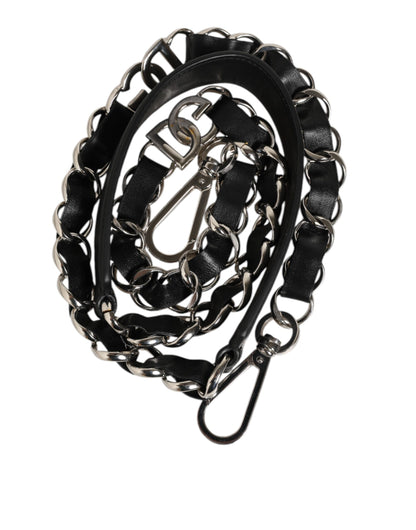 Dolce & Gabbana Schulterriemen aus schwarzem Leder mit silberner Kette