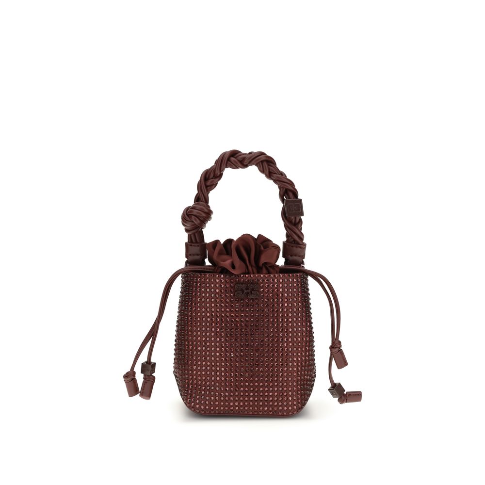 Ganni Mini Bou Buckle Bag aus recyceltem Polyester in Bordeaux – Elegante Handtasche mit Strass