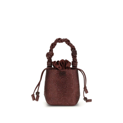 Ganni Mini Bou Buckle Bag aus recyceltem Polyester in Bordeaux – Elegante Handtasche mit Strass