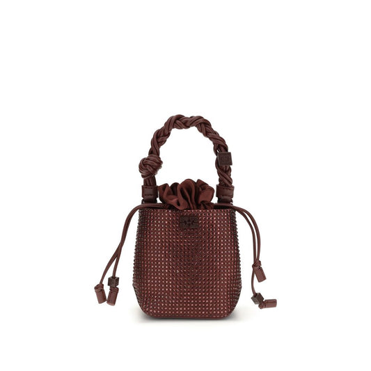 Ganni Mini Bou Buckle Bag aus recyceltem Polyester in Bordeaux – Elegante Handtasche mit Strass