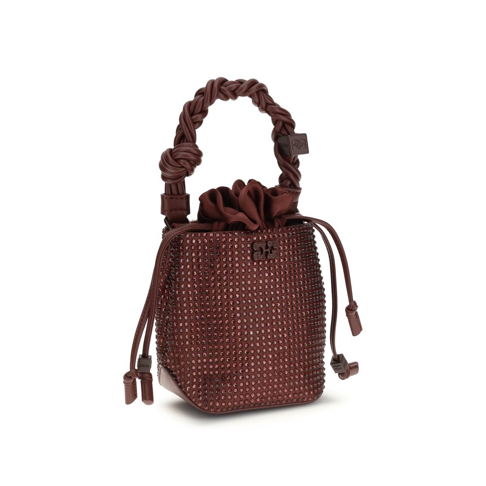 Ganni Mini Bou Buckle Bag aus recyceltem Polyester in Bordeaux – Elegante Handtasche mit Strass