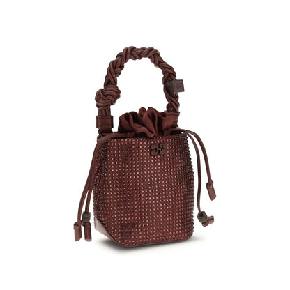 Ganni Mini Bou Buckle Bag aus recyceltem Polyester in Bordeaux – Elegante Handtasche mit Strass