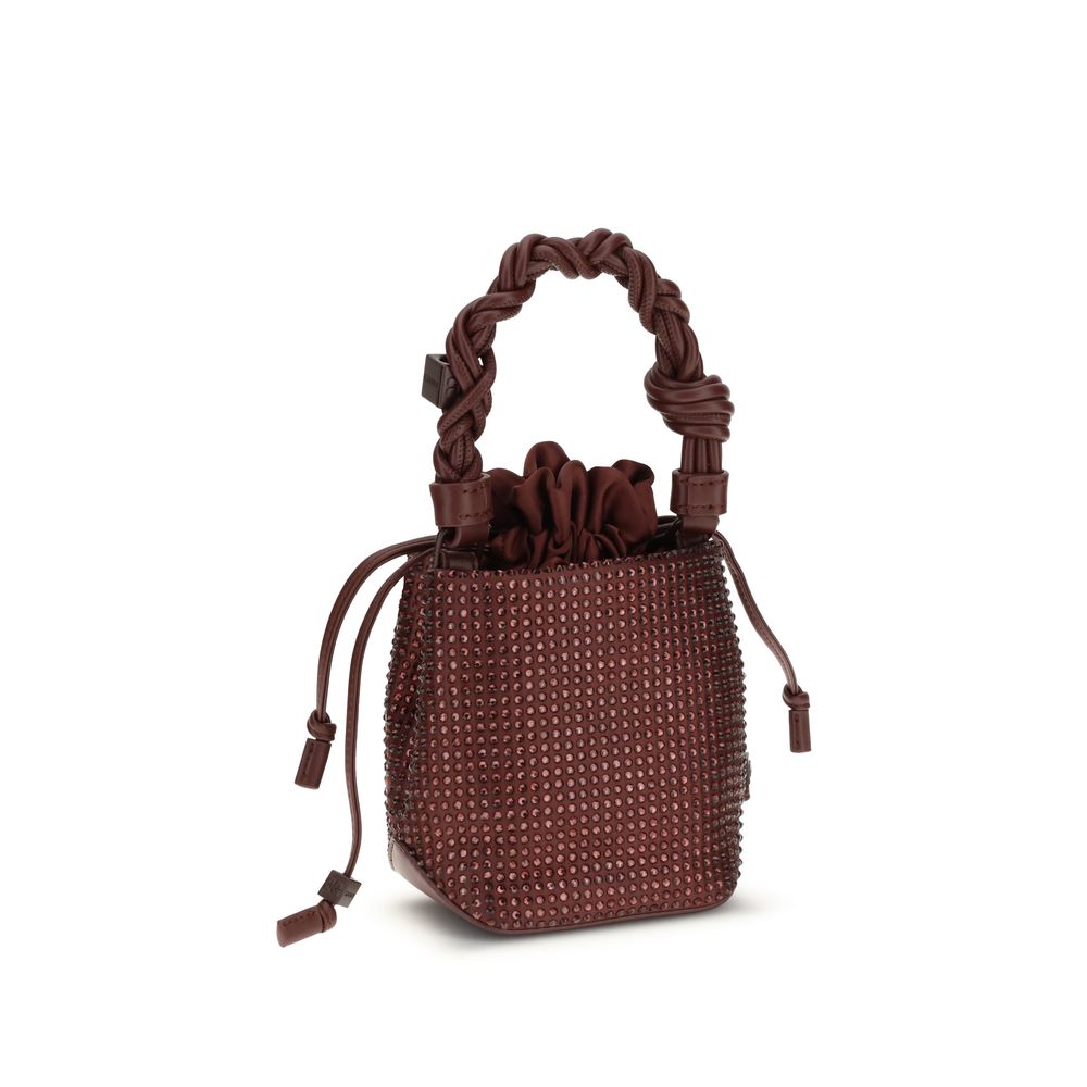Ganni Mini Bou Buckle Bag aus recyceltem Polyester in Bordeaux – Elegante Handtasche mit Strass