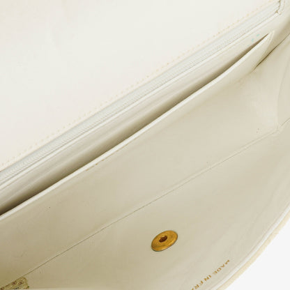 Chanel Medium Classic Single Flap Tasche aus weißem Stoff mit 24K vergoldeter Hardware