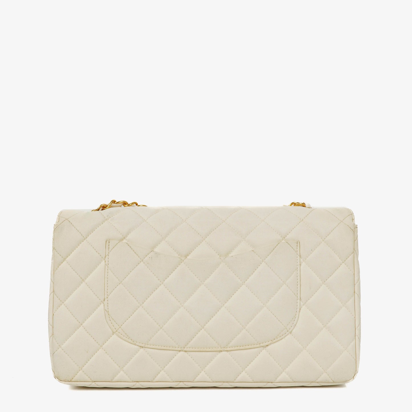 Chanel Medium Classic Single Flap Tasche aus weißem Stoff mit 24K vergoldeter Hardware