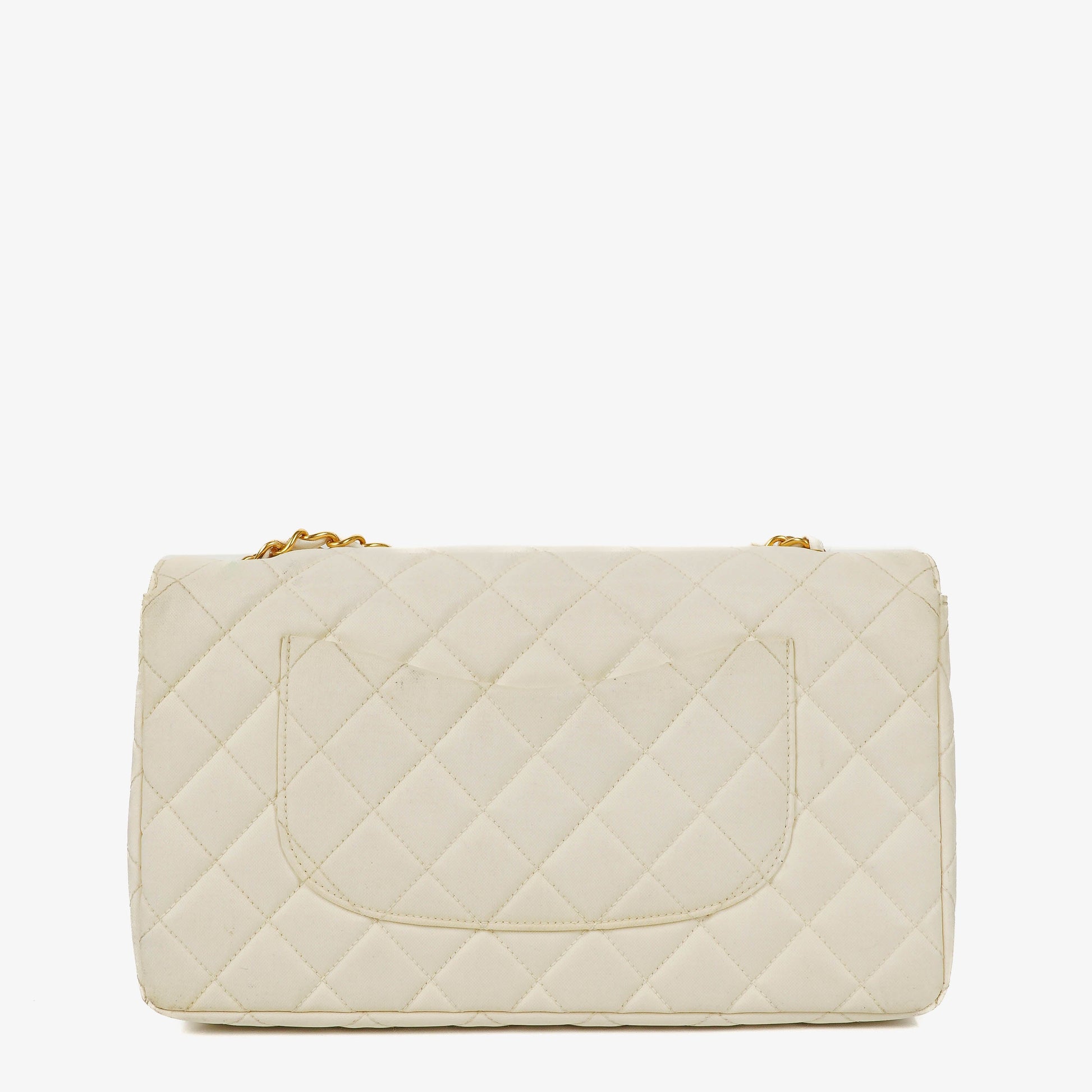 Chanel Medium Classic Single Flap Tasche aus weißem Stoff mit 24K vergoldeter Hardware