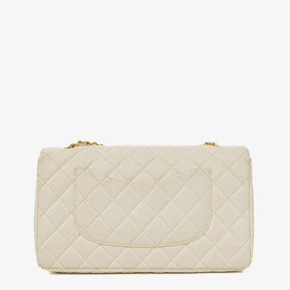 Chanel Medium Classic Single Flap Tasche aus weißem Stoff mit 24K vergoldeter Hardware