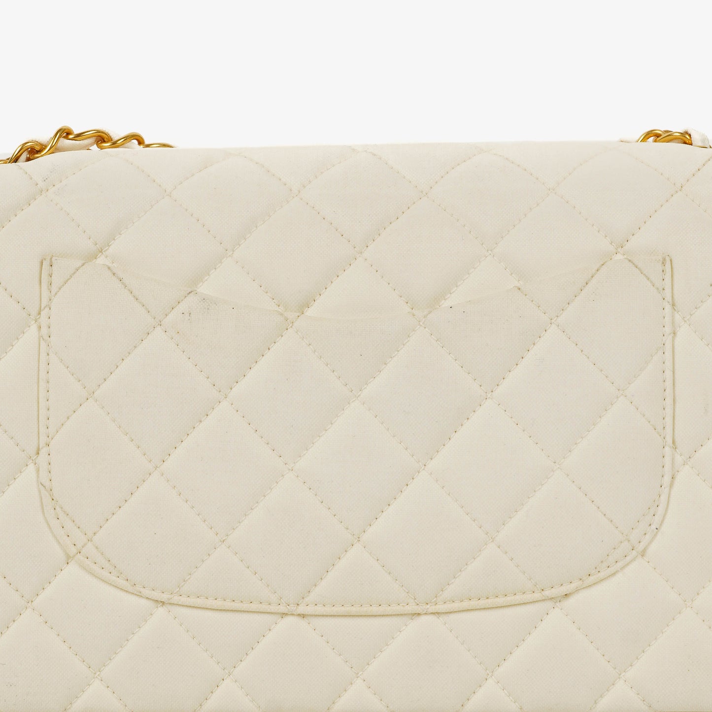 Chanel Medium Classic Single Flap Tasche aus weißem Stoff mit 24K vergoldeter Hardware