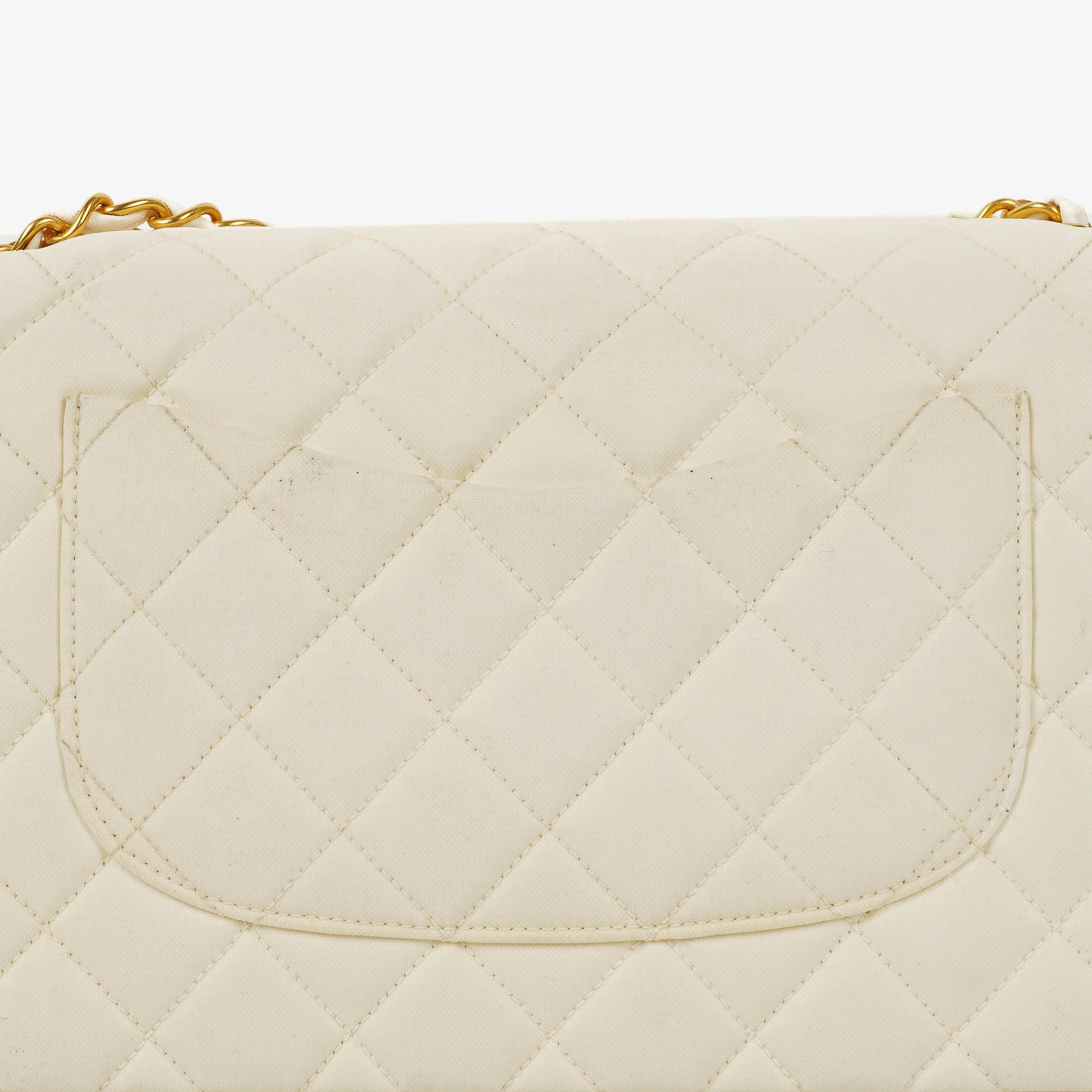 Chanel Medium Classic Single Flap Tasche aus weißem Stoff mit 24K vergoldeter Hardware