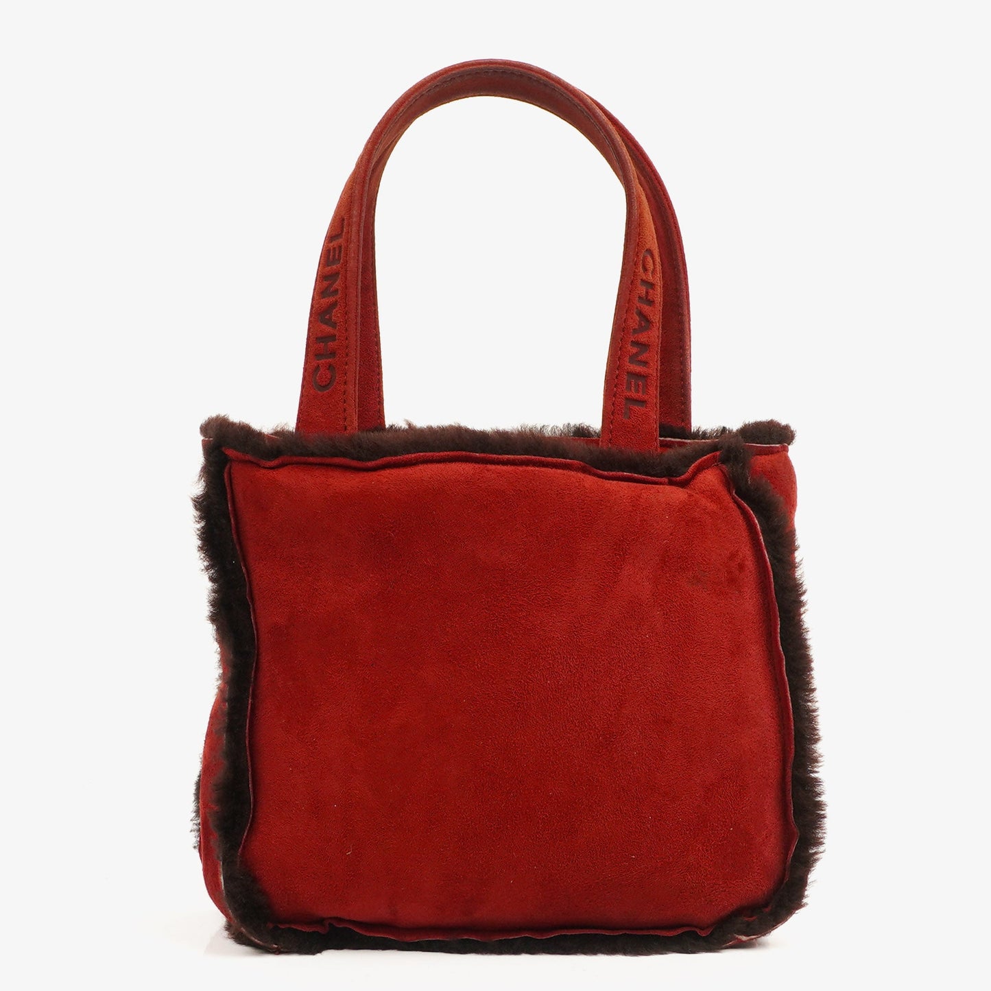Chanel rote Handtasche aus Wildleder und Lammfell