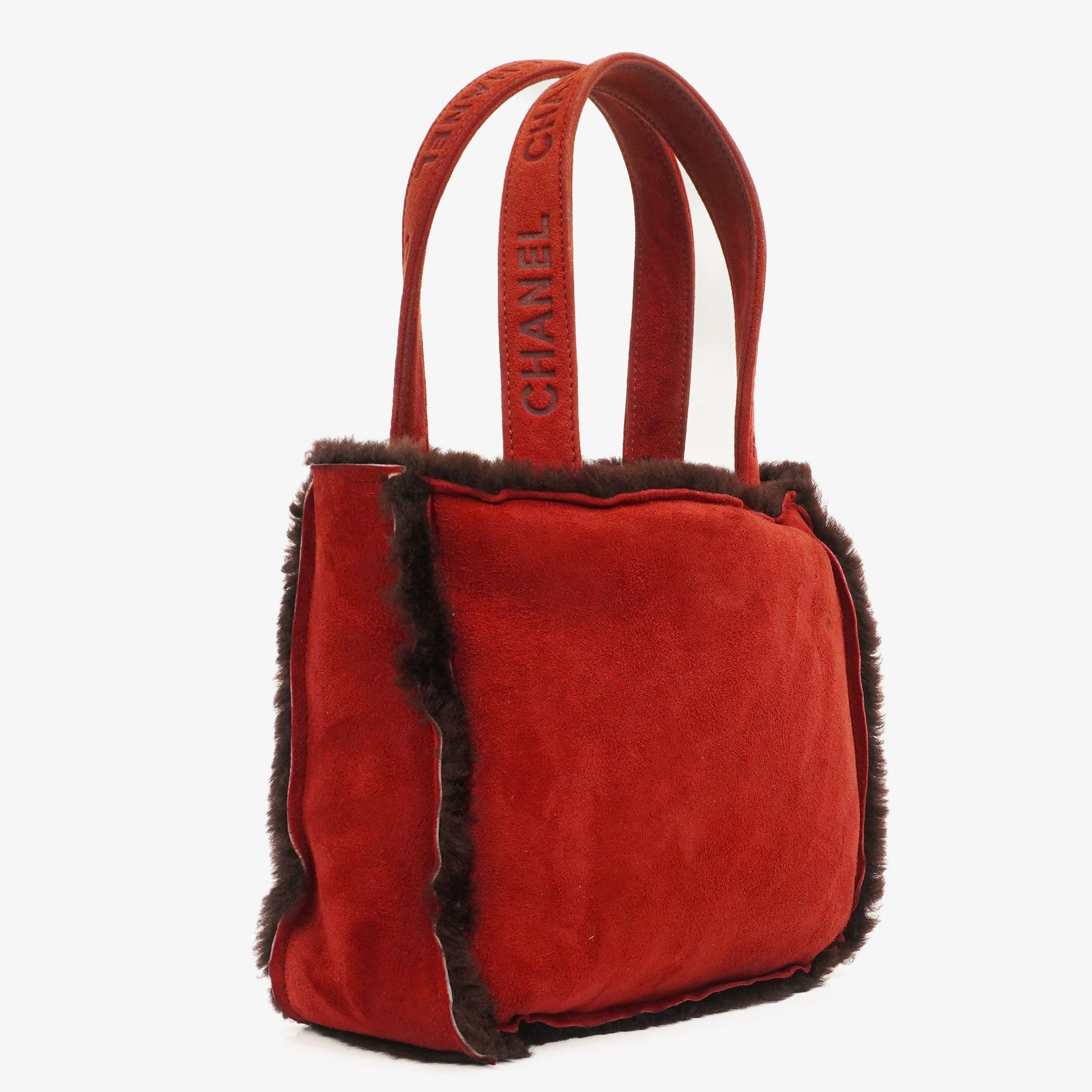 Chanel rote Handtasche aus Wildleder und Lammfell