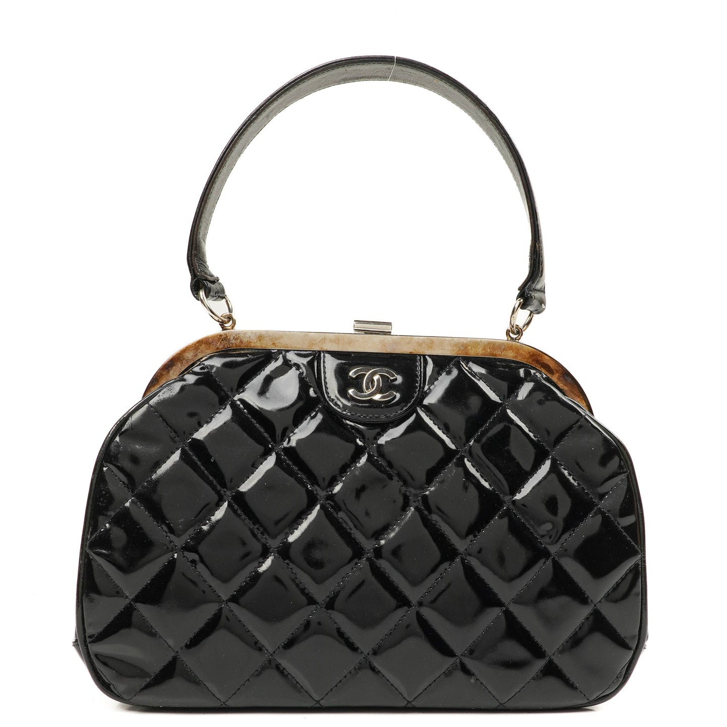 Chanel Vintage Top Handle Tasche im Kelly-Stil aus schwarzem gestepptem Lammleder, 1996-1997