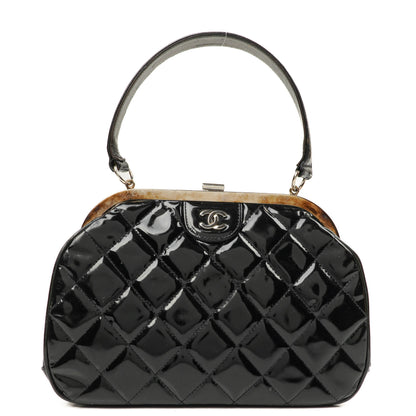 Chanel Vintage Top Handle Tasche im Kelly-Stil aus schwarzem gestepptem Lammleder, 1996-1997