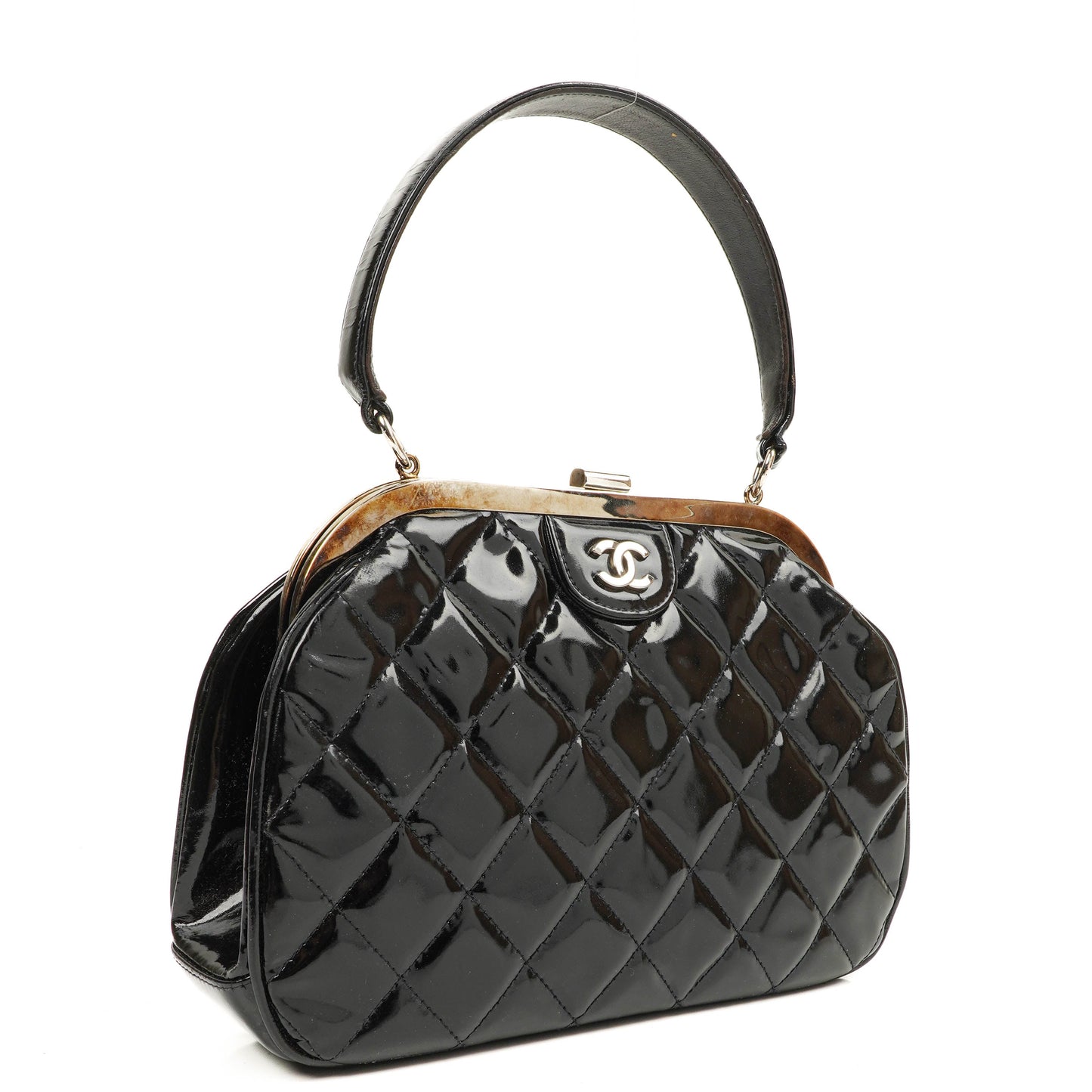 Chanel Vintage Top Handle Tasche im Kelly-Stil aus schwarzem gestepptem Lammleder, 1996-1997