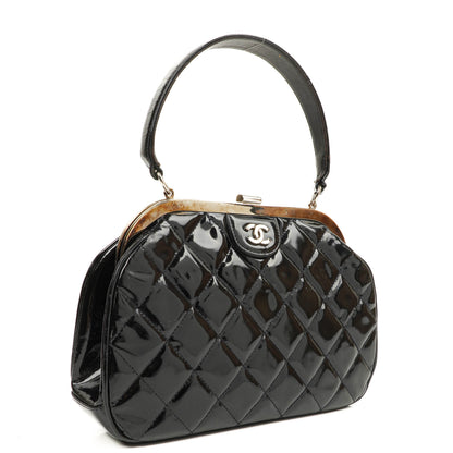 Chanel Vintage Top Handle Tasche im Kelly-Stil aus schwarzem gestepptem Lammleder, 1996-1997