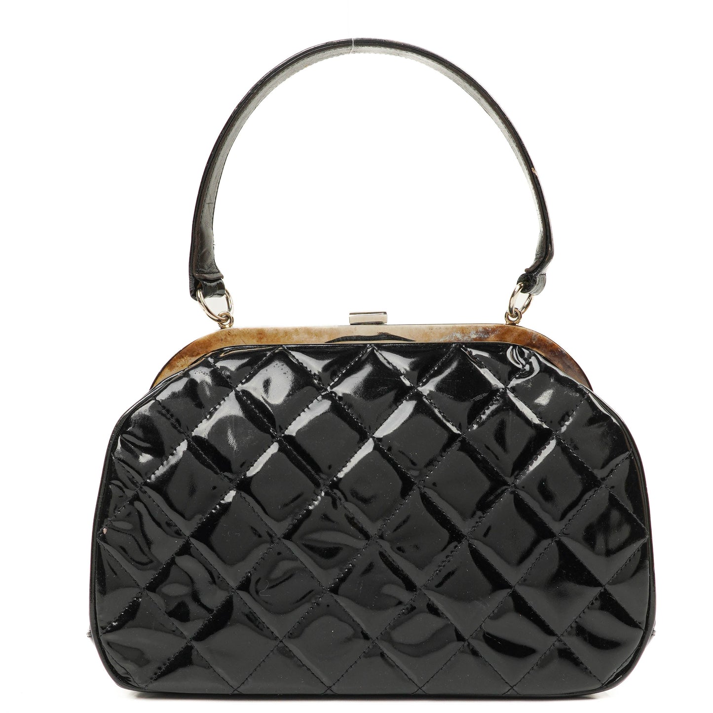 Chanel Vintage Top Handle Tasche im Kelly-Stil aus schwarzem gestepptem Lammleder, 1996-1997