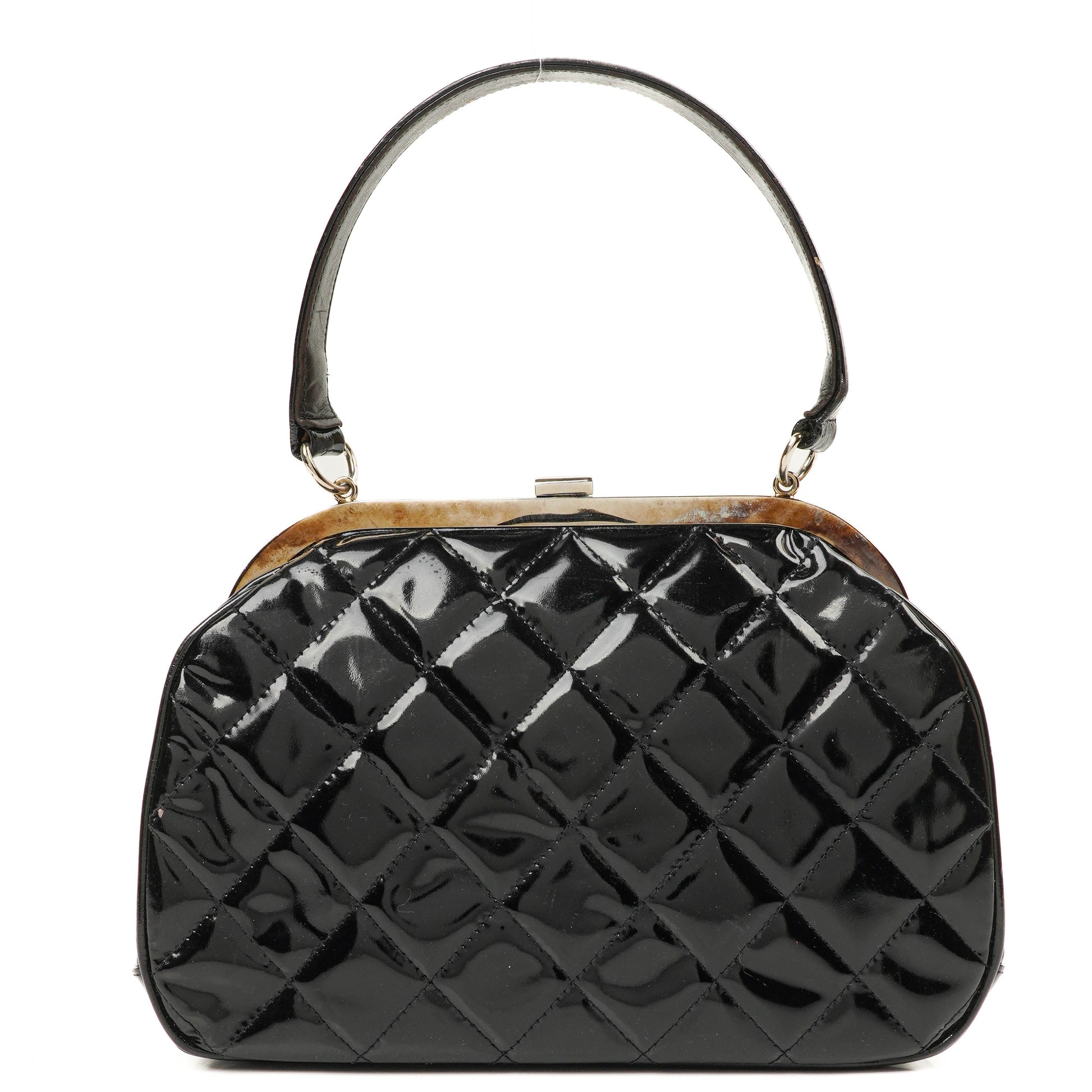 Chanel Vintage Top Handle Tasche im Kelly-Stil aus schwarzem gestepptem Lammleder, 1996-1997