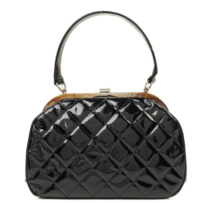 Chanel Vintage Top Handle Tasche im Kelly-Stil aus schwarzem gestepptem Lammleder, 1996-1997