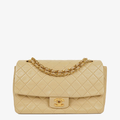 Chanel Classic Single Flap Tasche aus gestepptem Lammleder in Neutral Beige mit 24K vergoldeter Hardware